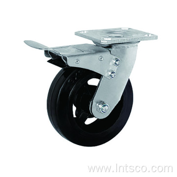 Heavy Duty Rubber on Iron Total Brake Casters